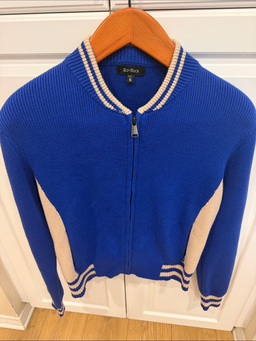 Alp N Rock Cobalt Blue Zip Knit Jacket with Cream Trim